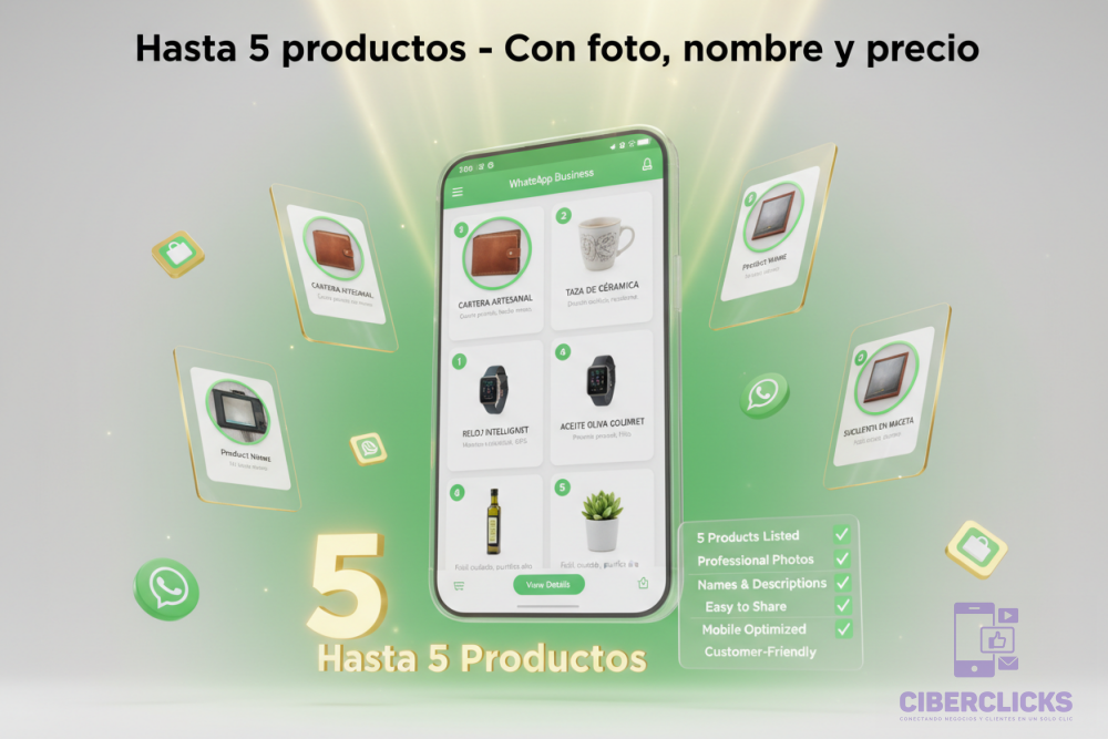 Hasta 5 productos - Con foto, nombre y precio